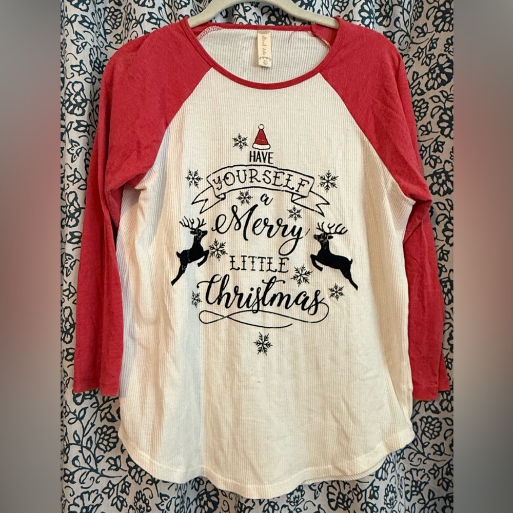Altar'd State Red and White Christmas raglan Top